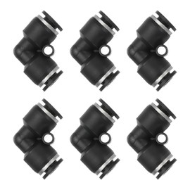 PATIKIL Pack of 6 Elbow Connectors, Push-to-Connect, 3/16 Inch OD Pipe Reducer Connector, Quick Release Adapter, Air Hose Connector for Pneumatics, Black