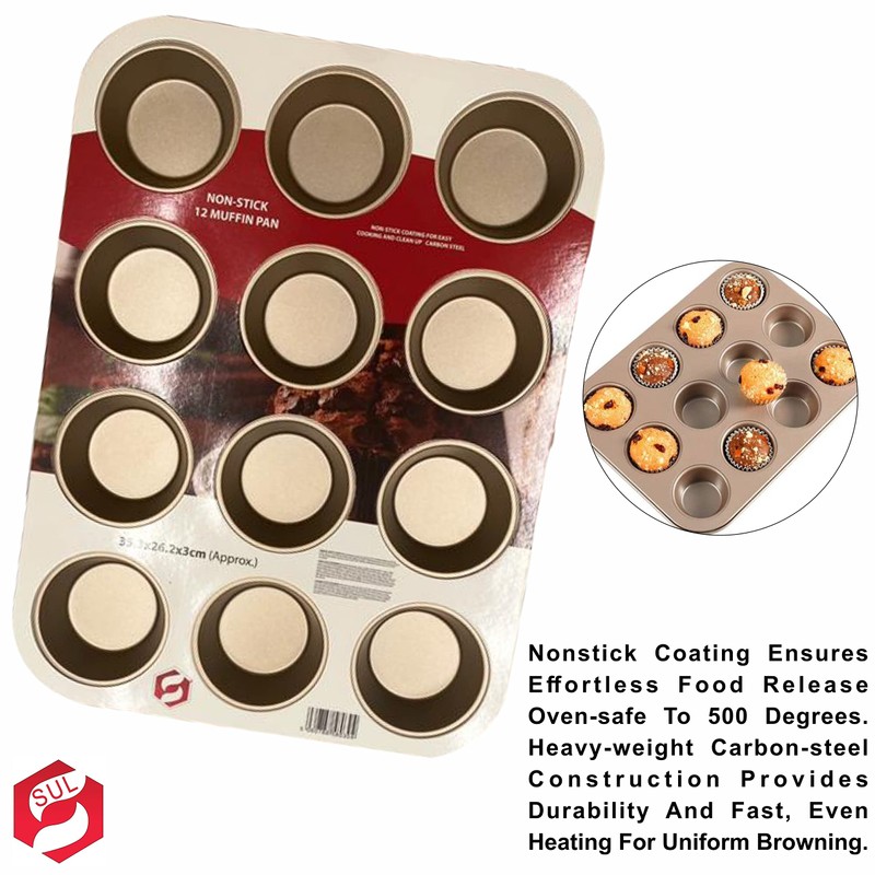 SUL Large 12Cup Muffin Pan, Non-Stick Cupcake Tin, Baking Mould