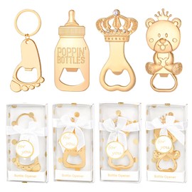 24 Pcs Baby Bottle Opener, Popping Bear Footprint Keychain Bottle Openers with White Gift Box, Baby Shower Party Favors for Guests, Wedding Return Gift Souvenirs Theme Decoration Supplies