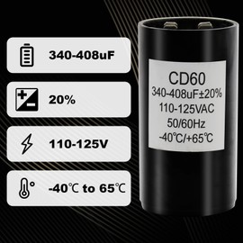 Motor Start Capacitor 340-408uF MFD 110-125V AC Universal Capacitor for Electric Motor, 1-7/16 in Wide 3-3/8 in Height CON-340-110