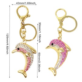 Honbay 1PCS Crystal Rhinestone Dolphin Keychain Cute Sparkling Animal Key Chain Purse Handbags Bag Backpack Charms in A Box for Gifts (Pink)