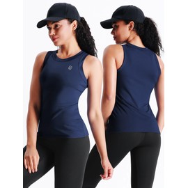 NELEUS Women's Running Tank Tops 4 Pack Racerback Workout Yoga Shirts with Pockets,8011,Black/Grey/Navy Blue/White,S