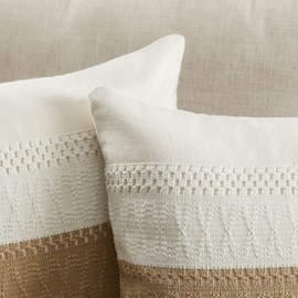 ZeeMart 2 Packs Cotton Boho Lumbar Throw Pillow Covers 12x20 Inch Contrast Brown, Soft Farmhouse Decorative Couch Pillow Cases Neutral Cushion Covers for Sofa Bed Living Room Home Decor