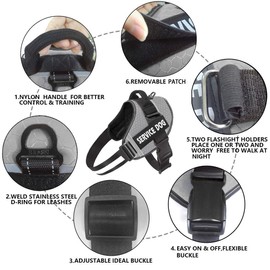 JSXD Dog Harness,No-Pull Service Dog Harness with Handle Adjustable Outdoor Pet Dog Vest 5M Reflective Nylon Material Vest for Breeds,Easy Control for Small Medium Large Dogs