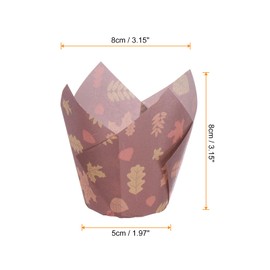 HARFINGTON 50pcs Tulip Cupcake Liners Greaseproof Baking Cups Paper Cupcake Wrappers Holders for Parties Weddings Birthdays, Dark Maple Leaf