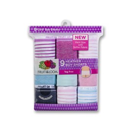 Fruit of the Loom Girl's 9 Pack Boyshort Underwear, 12, Assorted Heathers