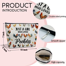 Cute Chicken Makeup Bag for Women Who Loves Peckers, Chicken Gifts for Women Birthday Gifts for Daughter Sister Besties Coworker Friends Toiletry Cosmetic Bag, Zipper Travel Organizer Pouch -FS247