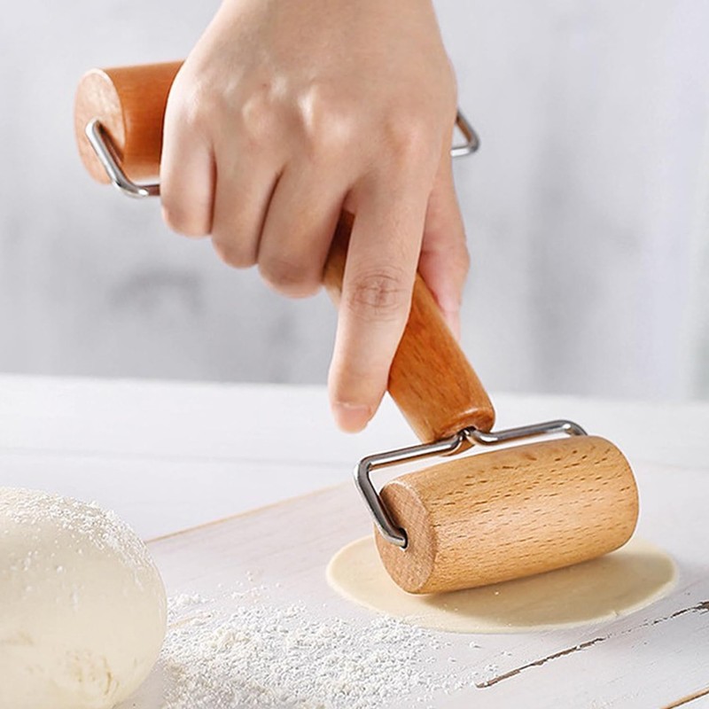 Pack of 2 Rolling Pin, Wooden Rolling Pin with Wheels,