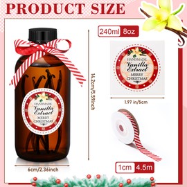 Uiifan 12 Pack Boston Glass Bottle, Bottles for Homemade Vanilla Extract Vanilla Extract Bottles Brown Glass Bottles Amber Bottles and 12 Pcs Vanilla Extract Stickers for Christmas Syrup Gift (8 oz)