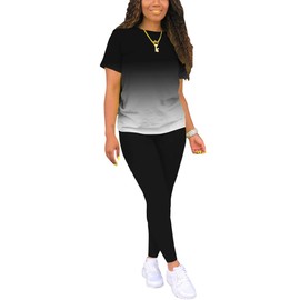 Mrskoala Women Two Piece Outfits Summer Sweatsuits Matching Jogger Sets Loungewear Tracksuit Gradient Black L