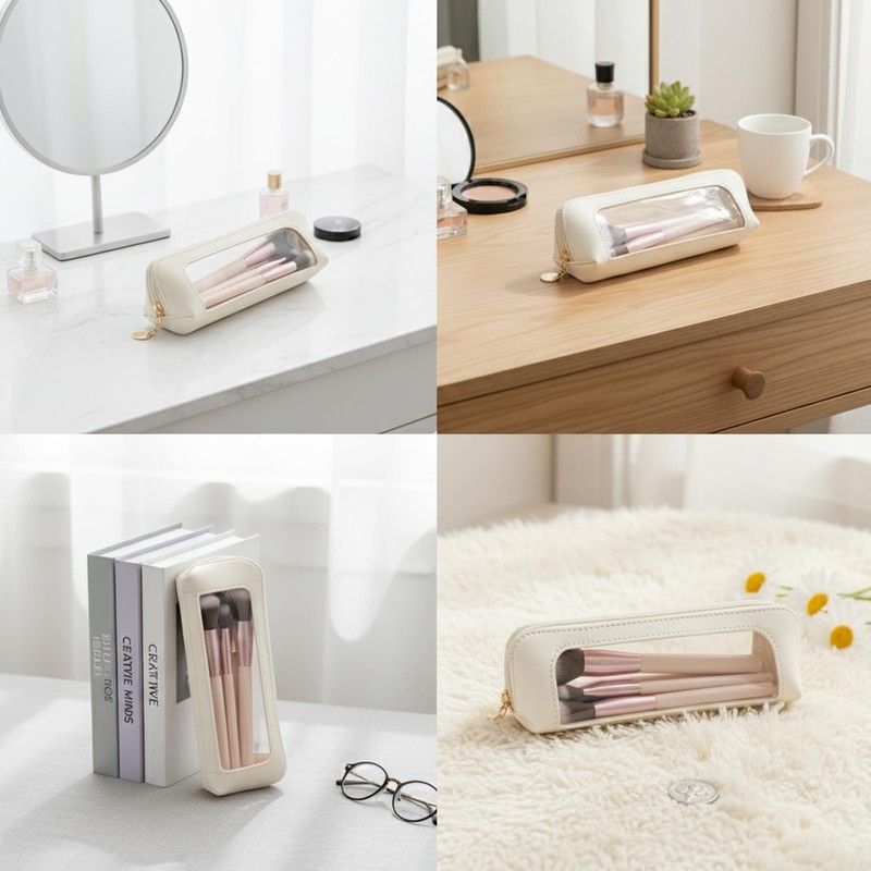 BLOOPIC Cosmetic Pouch, Small Makeup Pouch, PU Leather, Transparent Waterproof