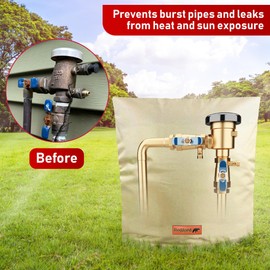 Redford Supply Co. Cold Snap (5°F) Backflow Preventer Insulation Cover, 14"W x 14"H, Pipe Insulation, Water Sprinkler Covers for Outside, Sprinkler Backflow Cover for Winter, Well Pump Bag (Beige)