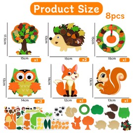 Powmag Pack of 8 Autumn Crafts with Children, Animal Autumn Craft Set Children, Creative Sets, Children's Crafts, DIY Autumn Decoration Craft Sets with Lgel, Owl, Fox, Squirrel