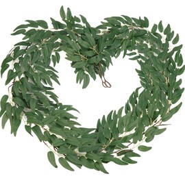 COSOKUU Artificial Willow Garland for Mantle 2 Packs Faux Vine Garland with Flowers Greenery Garland 5.9ft Long Home Decor Table Decoration (Willow Leaves)