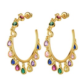 SEIHOP Colored Zircon Drip tassel Stud Earrings 18K Gold Plated Round Hoop with Colorful Zirconia Jewelry for Women and Girls KE0118Y