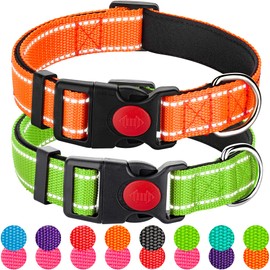 2 Pack Reflective Dog Collars for Medium Dogs Girl Boys,Female Male,Nylon Dog Collars for Puppy small Large Dog with Quick Release Safety Buckle, Durable padded soft neoprene Dog Collar,Orange,Green,M