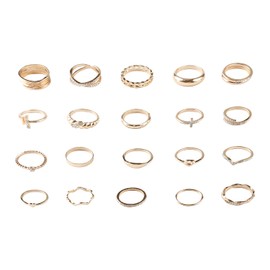 Bojueshaw 20pcs Vintage Gold Rings Set, Boho Stackable Knuckle Rings,Trendy Simple Decorations for Women Teen Girls