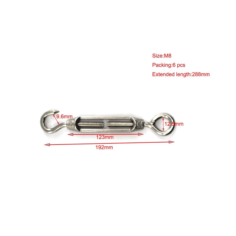 Turnbuckle wire tensioner Faspiroty M8 6 pack 304 stainless steel