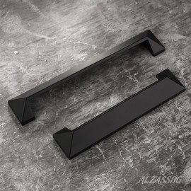 Alzassbg 6 Pack Matt Black Cabinet Cup Pulls, 6-1/4 Inch(160mm) Hole Centers Cabinet Handles Hardware Bin Cup Drawer Pulls Handles AL3035MB