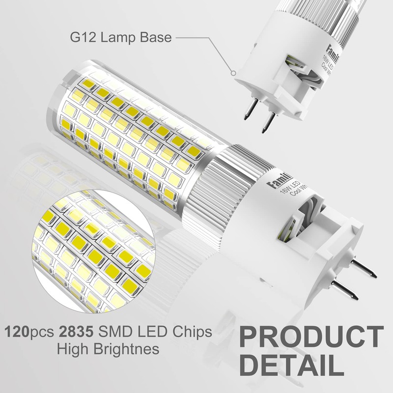 LED G12 Bulb 16W Cool White 6000K Bi-Pin Corn Bulb,