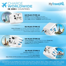 MyTravelPal Universal Travel Adapter | Worldwide Travel Adapter | UK Safety Standards | Universal Plug Adapter | International Travel Plug For Europe, USA, UK, Australia