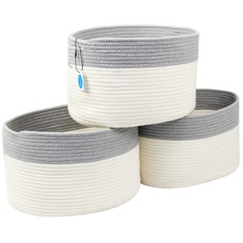 Casaphoria Cotton Rope Storage Baskets Bin Rope Basket Set of 3 Storage Cube Organizer Foldable Decorative Woven Basket for Clothes, Makeup, Books, 15"x 10"x 9" ,pack of 3 , White and Brown