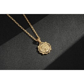 THE BLING KING Luxury Gold Plated Waterproof St Christopher Pendant with Flower Mount - 22" Chain, 6mm Width, 44g