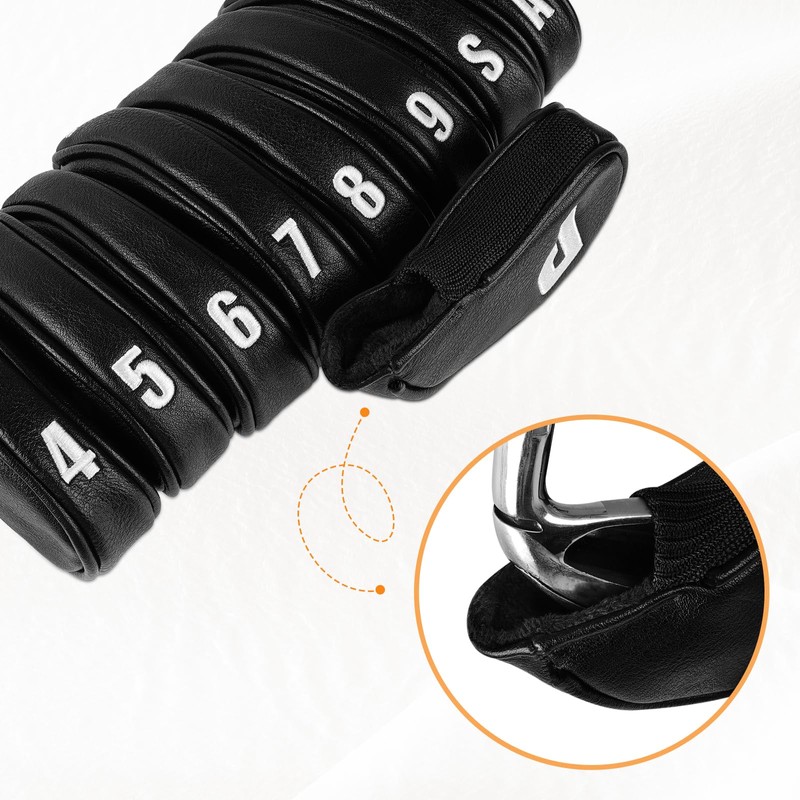 Craftsman Golf 9pcs/set Black Iron Headcover Set Elastic Closure Suitable