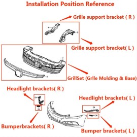 7 piezas para Honda CIVIC Sedán 2012 Frontal Cromo Parrilla Parachoques Faro Soporte