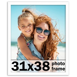 31x38 Frame White Solid Wood Picture Frame Includes UV Acrylic Shatter Guard Front, Acid Free Foam Backing Board, Hanging Hardware Wood Square Frame Wall Frames for Family Photos - no Mat