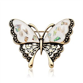 COLORFULBLING Butterfly Brooch pins Women Enamel Insect Pin Lapel Pin Safety Pin（white）