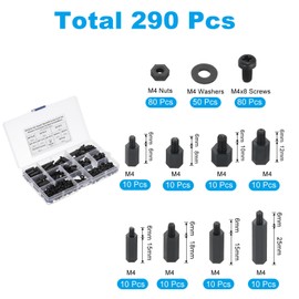 PATIKIL M4 Male Female Nylon Hex Spacer Standoff Kit, 290Pcs Motherboard Standoffs, Outlet Spacers, Screws Nuts, Washers for PCB Motherboard, Circuit Board, Black