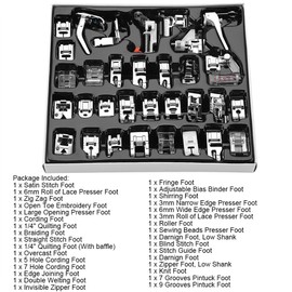 KIMISS Pfaff Feet for Sewing Machines Silver Metal Plastic 32-Piece Set Sewing Walking Foot Presser Feet Kit Household Sewing Machine Accessories