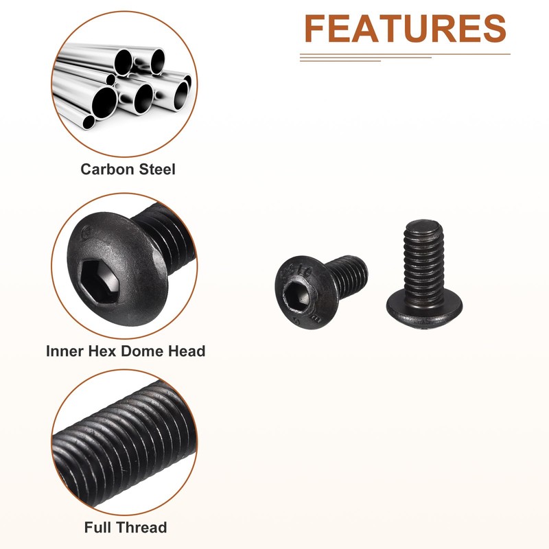 DTGN 50pcs M4-0.7x8mm Button Head Socket Cap Screw Machine Carbon