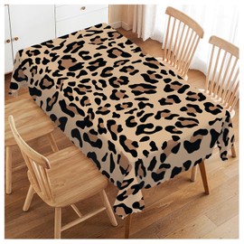 Walmsco Tablecloth Brown Leopard Pattern Decor For Dining Room Kitchen Rectangular Table Cover 132 * 178cm