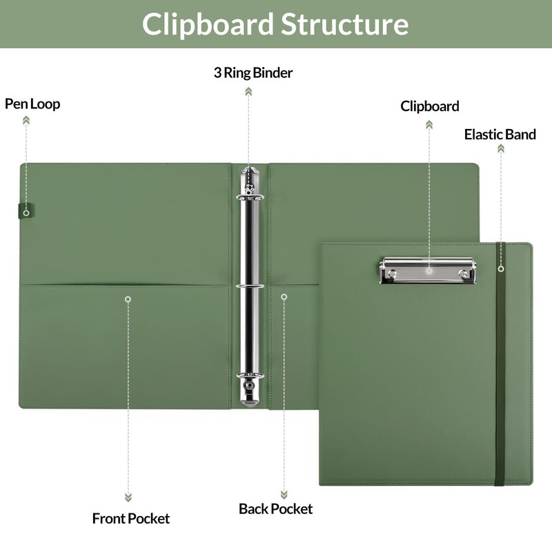 SKYDUE Clipboard Binder with Refillable Notepad, PU Clipboard Folder Includes