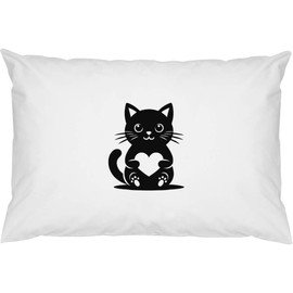 Azeeda 2 x 'Cute Cat With Love Heart' Cotton Pillow Cases (PW00043630)