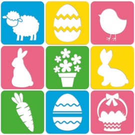 27pcs Easter Drawing Stencils for Kids 8 Inches Reusable Large Chalk Stencils Washable Happy Easter Templates Decorations for Painting on Wood Sidewalk Window Walls Fabrics