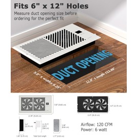 ATOM NEXUS Register Booster Fan for 6”x12” Vents (Fits 5.0-6.25" W x 12-12.4" LDUCT Opening), Smart Booster Fan with Thermostat & Remote Control, 10-Speed Control Heating Cooling AC Vent