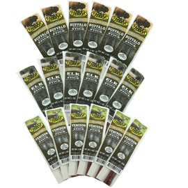 Original Delicious BEST Exotic Pack - 3 Types of Wild Game 1 Oz. Stick – Elk, Buffalo and Venison with Pork Sticks – No Antibiotics or Hormones (Sampler Pack, Sampler Pack 18 Sticks)