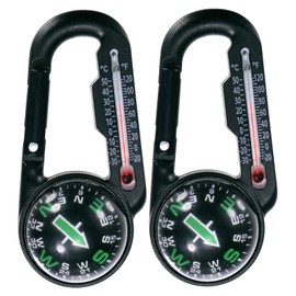TIXIPEM Keychain Compass [2PCS] - Small Pocket Magnetic Ball Compass and Thermometer Buckle for Hiking & Camping - [Black, Green] Backpacking Accessory