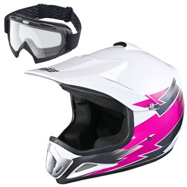 AHR H-VEN12 Youth DOT Motocross Helmet and Goggles Set Clear Lens ATV MX Off-Road Kids Pink L