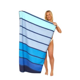 VELVETIO Beach Towel 100 x 180 cm, Extra Large 100% Microfiber Sand Free Towel for Adults, Lightweight Super Absorbent Printed Towel Sheet, Timberly Stripe Blue