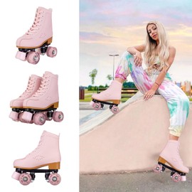 Silvertree Roller Skates for Women and Girls PU Leather High-top Adult Roller Derby Skates Wheels Light Up Roller Skates Four-Wheel Shiny Roller Skates for Girls Boys Men Unisex