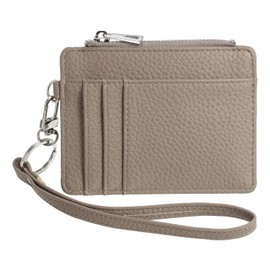 SUIKIHUM Credit Card Wallet with Keychain Wristlet Strap, PU Leather Card Holder - 5 Card Slots & 1 ID Window & 1 Zipper Pocket, Coffee