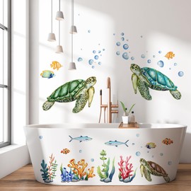 WandSticker4U® - Wall Sticker Bathroom Turtle I Wall Picture: 90 x 76 cm I Tile Stickers Bathroom Underwater World Sea Animals Decoration Sea I Sticker Maritime Children's Room Girls and Boys