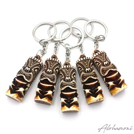 ALOHAMONI Hawaiian God Tiki Keychain Keychain Resin Carved Amulet Tiki Statue Protection Hawaiian Miscellaneous Goods