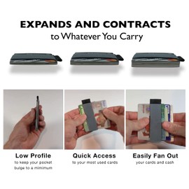 Modern Carry Quick Draw Minimalist Wallet for Men & Women, Elastic Band Minimal Credit Card Holder with Leather Tab, Card Grabber for Long Nails, Money Clip Alternative (Black) (Gray)