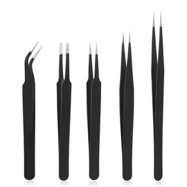 YOYEAH Set of 5 Stainless Steel Precision Tweezers for Jewellery Making, Electronic Repair & Manicure, Antistatic & Non-Slip with Tips & Curved Tweezers, for Crafts & Model Making