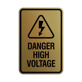 Signs ByLITA Portrait Round Danger high voltage Sign (Brushed Gold) - Large